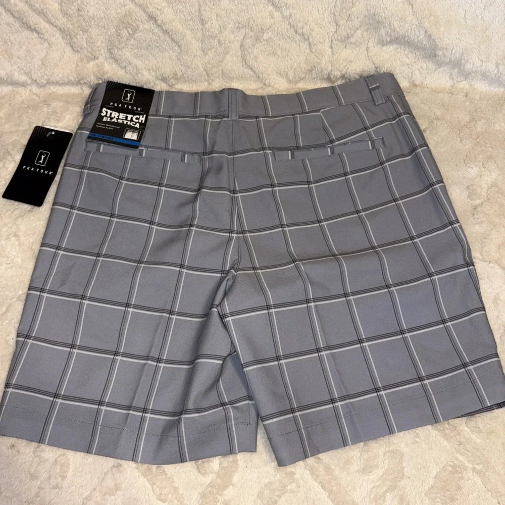 PGA Tour Shorts Boys Size XL‎ (18/20) Golf Stretch Waistband Plaid New Tags Gray